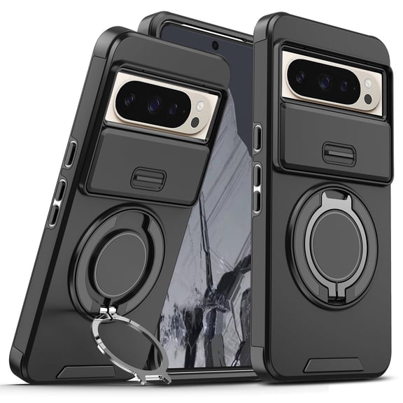 Heavy Duty Phone Case compatible with Google Pixel 10 Pro XL, Shockproof Protective Cover with Stand and Camera Cover