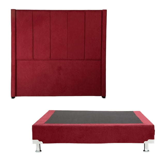 Box Base Cama Matrimonial + Cabecera Nizza Rojo