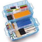 Topboutique Large 3 Tier Stackable Adjustable Compartment Slot Bead Craft Jewellery Tool Storage Organiser, Plastic Organizer Box with 30 Compartments,Snap-lock Tray Container Box,Blue