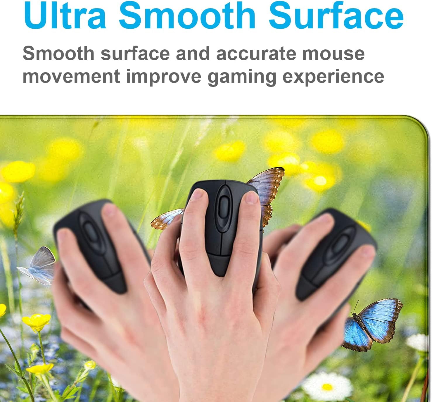 Large Extended Gaming Mouse Pad with Stitched Edges, Non-Slip Waterproof Rubber Base Mouse Pad for Office, Computer, Keyboard, Laptop and Home Desk Pad 35.4 x 15.7 x 0.12 Inch (Butterfly Wildflowers)