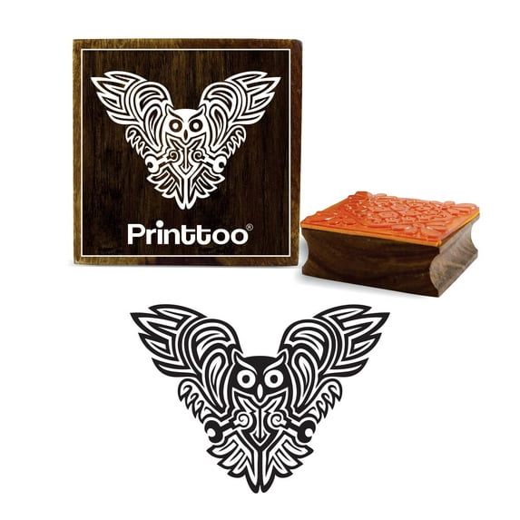 Printtoo Square Owl Pattern Wooden Rubber Stamp Scrap-booking Craft Stamps-4 x 4 Inches