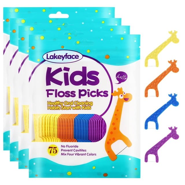 Hilo dental infantil Lakeyface, 300 unidades, sin BPA, con forma de jirafa