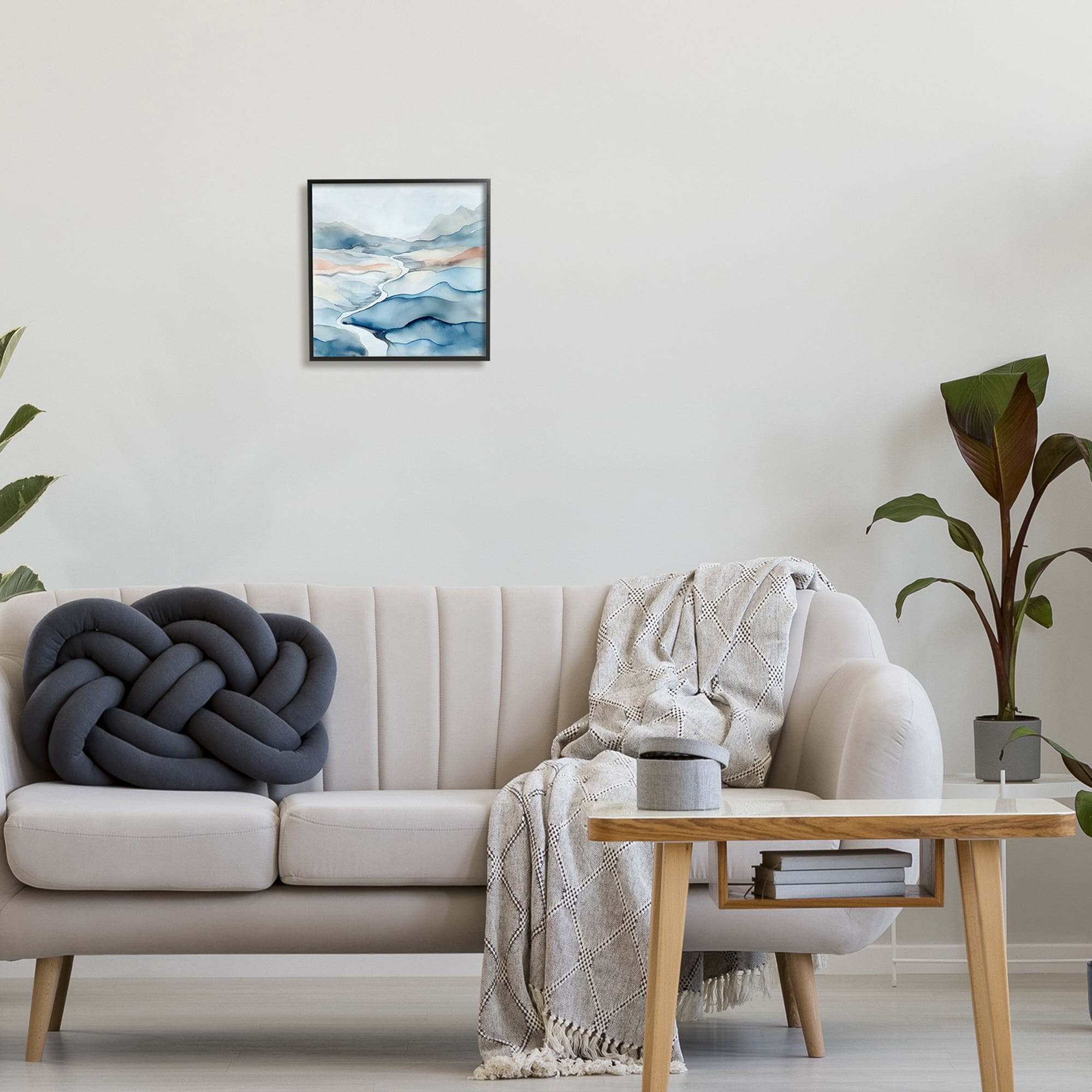 Stupell Industries Abstract Mountain Stream Landscape Painting Black Framed Art Print Wall Art, 12 x 12