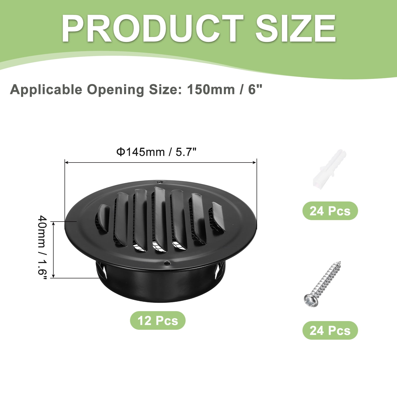 Uxcell 4 Inch Round Soffit Vent, 12 Pack Stainless Steel Wall Vent Grille Cover for Kitchen Bathroom, Black