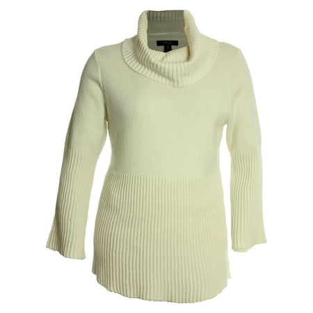 Style & Co Women's Long Bell Sleeve Cowl Neck Ribbed Sweater Medium Petite Warm Ivory