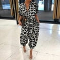 thumbnail image 3 of Idoravan Womens Jumpsuits and Rompers Plus Size Women Leopard Print Lapel Slim Long Button Rompers Short Sleeve Jumpsuits, 3 of 9
