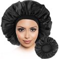 thumbnail image 1 of Gorro de dormir de satén - Gorro de dormir de seda - Gorro de satén elástico suave adaptable a todas las mujeres (color negro), 1 of 5