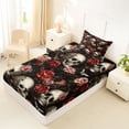 thumbnail image 4 of Castle Fairy Gothic Floral Skull Twin Sheets 3pcs,Rose Butterfly Bedding,Ivory Red Black,1 Fitted Sheet,1 Flat Sheet and 1 Pillowcase, 4 of 6