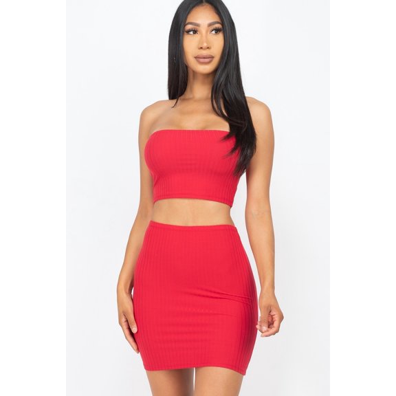 Ribbed Tube Top & Mini Skirt Sets