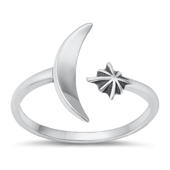 Unique Moon & Star Ring .925 Adjustable Sterling Silver Band Jewelry Female Male Unisex Size 9