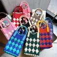 thumbnail image 4 of Bolso para teléfono móvil a cuadros, bolso bandolera para mujer, pequeño, lindo, ligero, para las cuatro estaciones, bolso de punto, 4 of 6