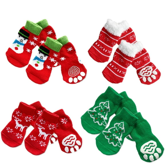 4 Sets of Pet Dog Puppy Cat Non-Slip Cotton Socks with Christmas Pattern Size S