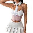 thumbnail image 3 of Conjunto de Dos Piezas A Rayas para Mujer, Que Incluye un Top de con Cuello Falso y una Minifalda Rosa L, 3 of 10