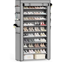 Shoe Rack with Cover, 10 Tier Tall Shoe Storage for 50-55 Pairs of Shoes, Shoe Organizer for Entryway, Closet, Garage, Grey