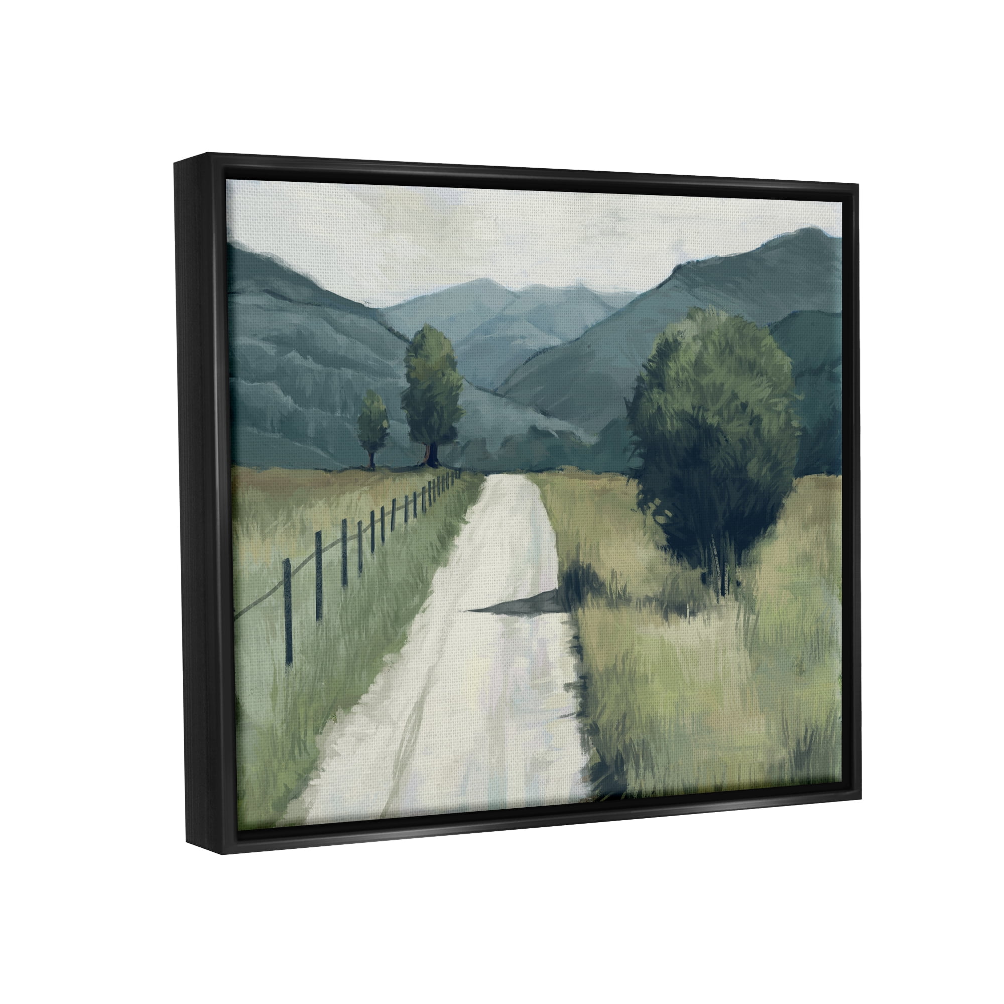 Stupell Industries Farmland Fields Green Blue Landscape Painting Jet Black Framed Floating Canvas Wall Art, 16x20, by Ziwei Li
