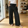 thumbnail image 2 of UAYOTSE Women Satin Dotted Home Pants Loose Straight Leg Casual Pants,Sizes L, 2 of 6
