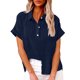 thumbnail image 1 of Blusas para las Mujeres Casual Verano Color Sólido Botón Cuello en V Suelto Camiseta Blusa Algodón Lino, Manga Larga Moda Top para el Uso Diario, 1 of 6