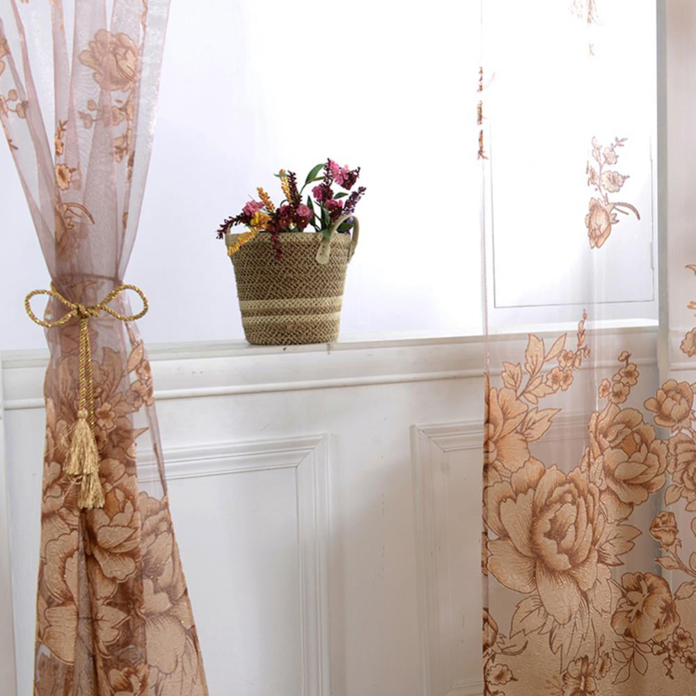 Living Room Window Voile Curtains Peony Pattern Curtain Tulle Sheer Curtains FM 