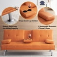 thumbnail image 5 of Faux Leather Convertible Folding Futon Sofa Bed with Adjustable Backrest, Movable Armrests, and Cup Holders for Living Room and Small Spaces, 5 of 9