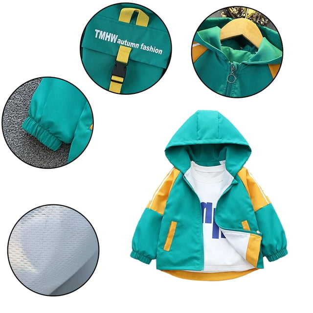 Esaierr 2-13Y Kids Boys Hooded Jacket for Baby Teen Spring Fall Side Pocket Jacket Splice Zipper Jacket Coat Tops