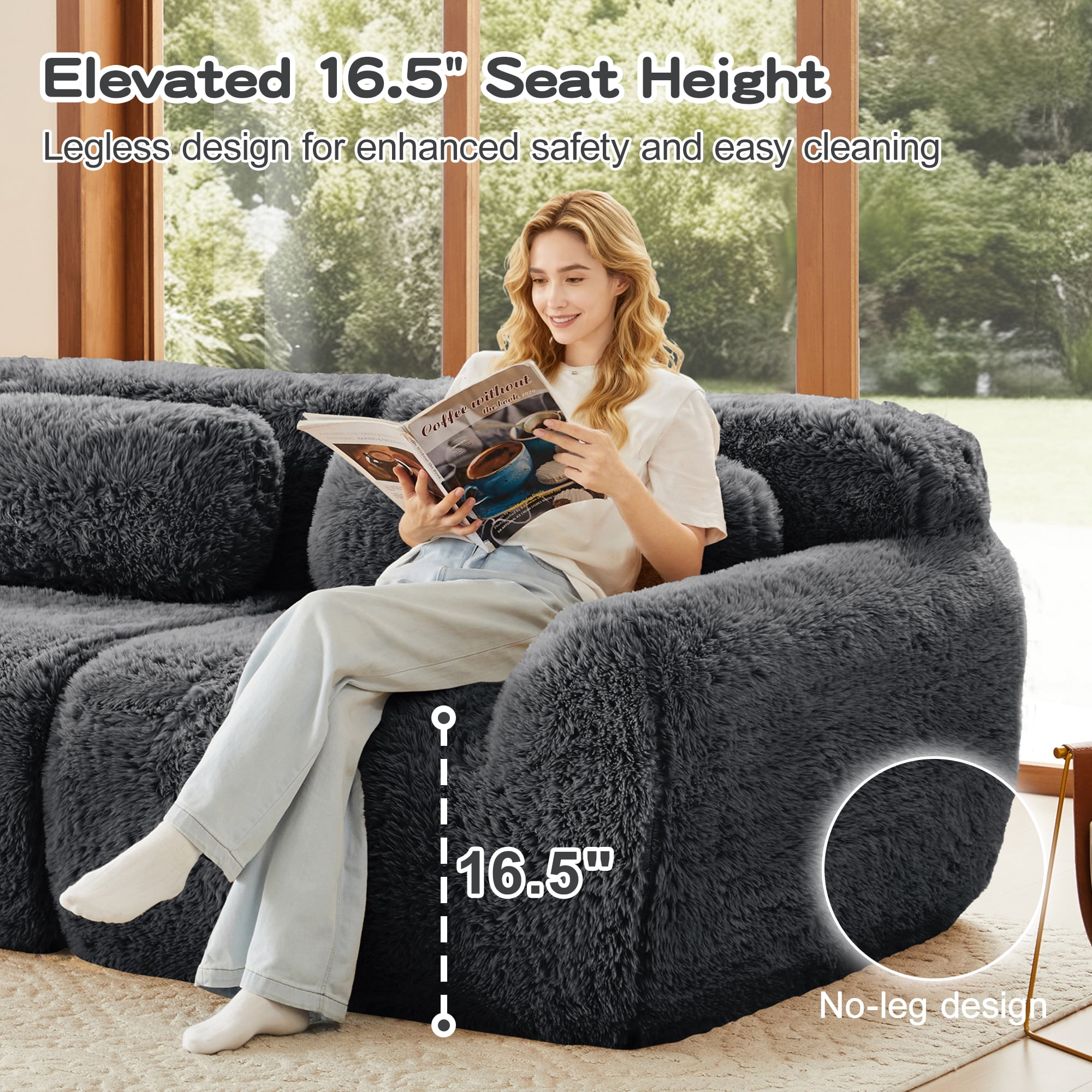 AISWORD 149" 4-Seat U-shaped Modular Cloud Sectional Sofa with 2 Ottoman, Anti-Slip Deep Seat Cloud Sofa, Ready to Use Premium Plush Fabric Boneless Sofa with 32D High-Density Foam&Anti-Slip Bottom