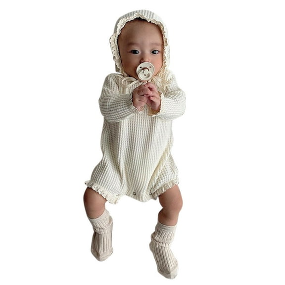 LYHaoo Baby Girls Boys Solid Lace Knit Autumn Long Sleeve Romper Jumpsuit Clothes Boys Jumpsuit Romper 0-6 Months Beige(Toddler)