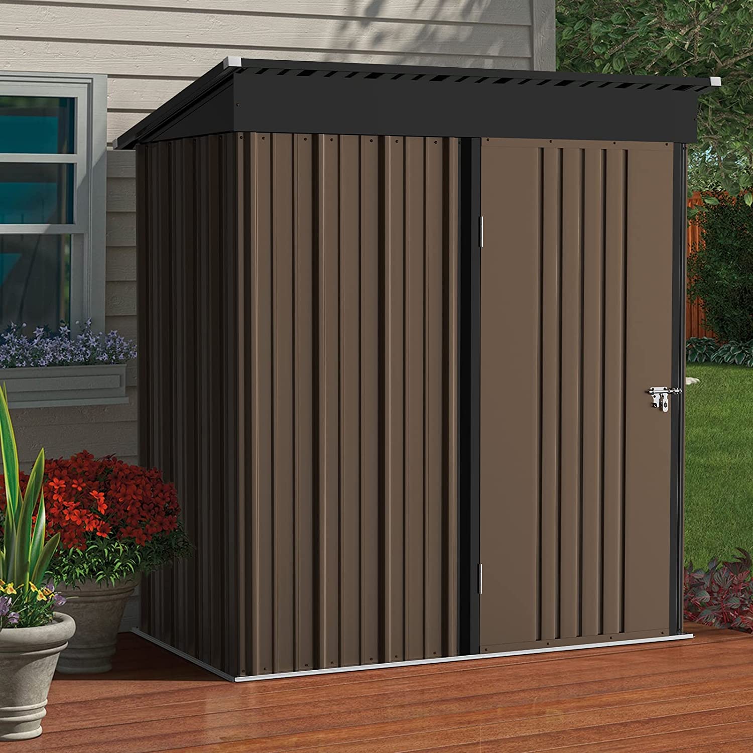 Vitesse Heavy-Duty 5'x3' Outdoor Storage Shed, Lockable Steel Garden ...