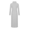 thumbnail image 5 of KIHOUT Robe Maxi Femme Couleur Unie Col Haut Manches Longues Patchwork Poches Grand Ourlet Longue Jupe, 5 of 5