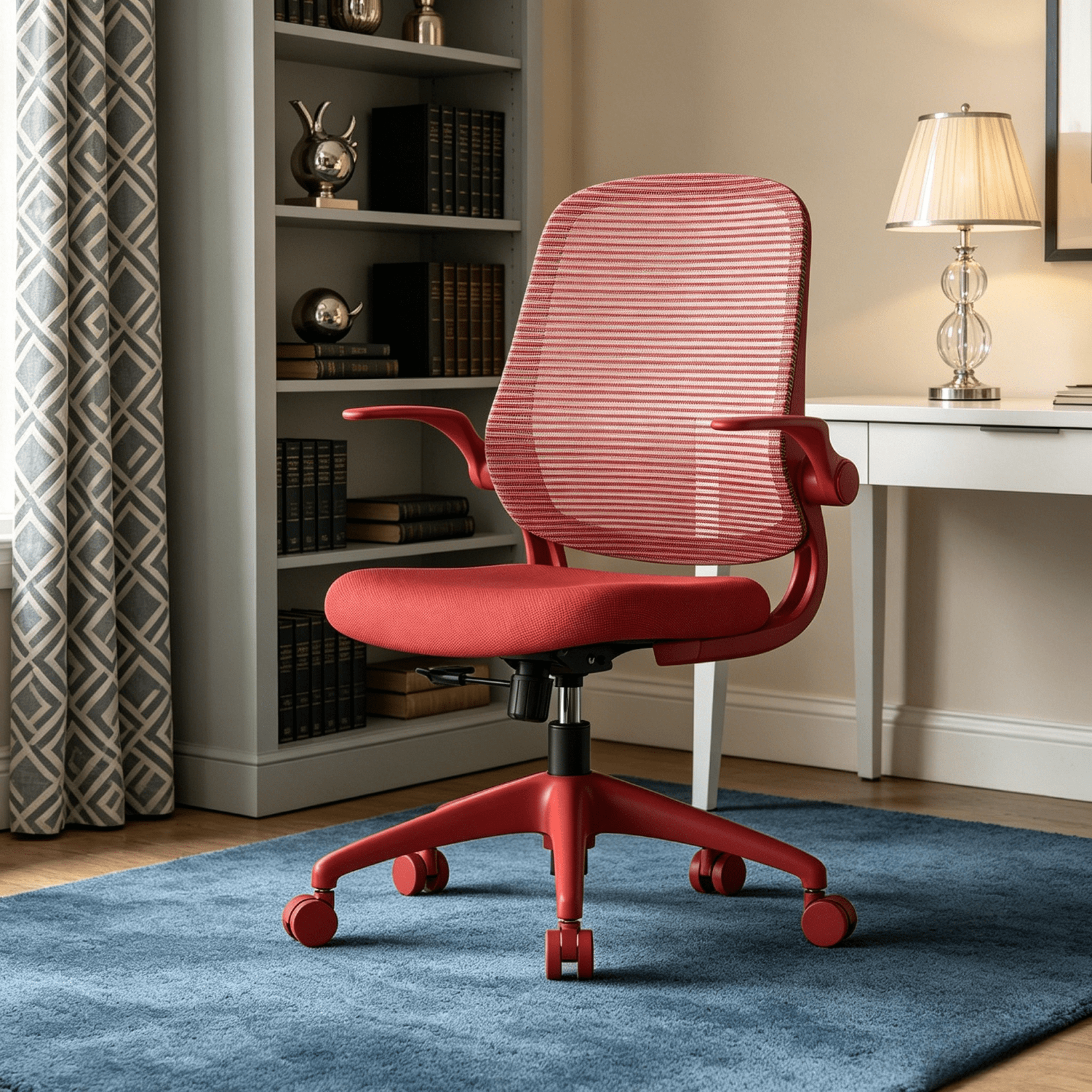 Homy Casa Red Mesh Office Chair with Flip-Up Arms, Ergonomic Swivel Desk Chair for Home Office