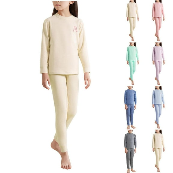 Swuxness Toddler Fleece Sets, Kids Fall Long Sets, Flower Boys and Girls Seamless Thermal Underwear Set Double-sided Brushed Fall Clothes and Pants German Velvet Beige, 2 Years