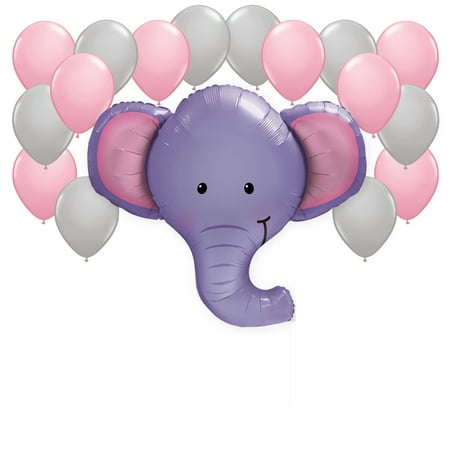 Elephant with Pink and Gray Balloons Party Decor Kit