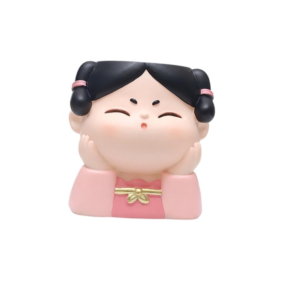 Maceta con cabeza de niña, adorno de mesa de dibujos animados de la antigua China, jarrón decorativo Estilo A