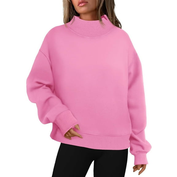 JINMGG Fall Winter Long Tops for Women, Womens Plus Size Women Casual Loose Turtleneck Long Sleeve Pullover Blouse Sweatshirt Tops