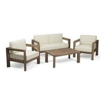 GDF Studio Lucia Outdoor Acacia Wood 4 Seater Chat Set with Cushions, Brown and Beige