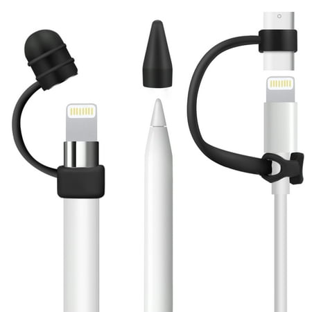 Belkin Black Silicone Sleeve (Apple Pencil Cap Holder Keeper / Nib Cover / Lightning Cable Adapter Tether Set with Soft Silicone Elastic - Protective Case Sleeve Pouch Accessories for Tablet iPad Pro)