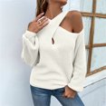 thumbnail image 2 of Mrat Sweater Pullover Winter Women Fashion Round Neck off the Shoulder Long Sleeve Solid Sweater Tee Tops Women's Sweaters Pullover S-5 White XL, 2 of 5