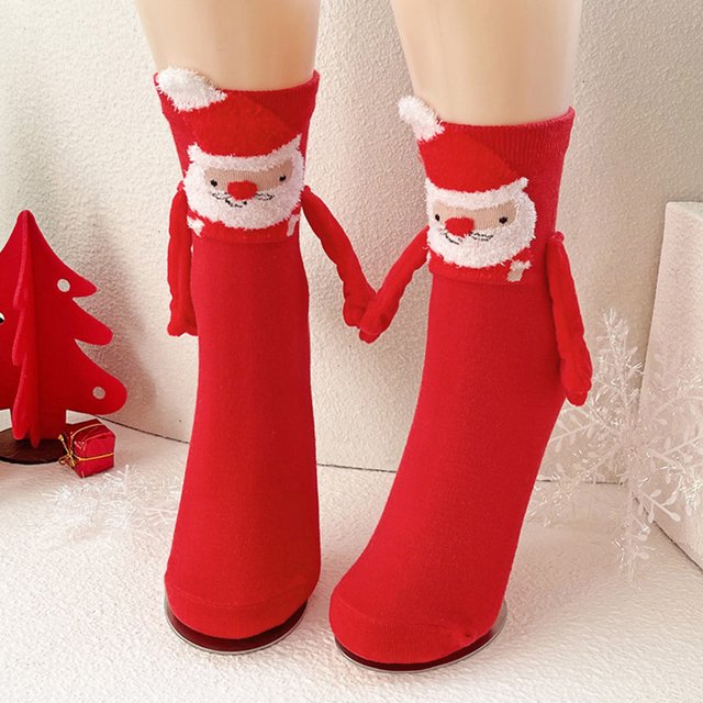 1 par de calcetines magnéticos navideños mano a mano para mujeres y hombres (Papá Noel rojo) Ygjytge Rojo mujer