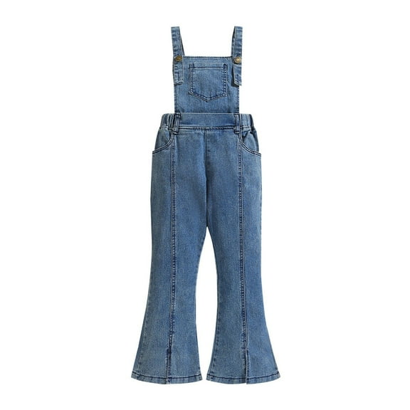 Girls' Denim Overall Distressed Side Split Jeans Adjustable Suspenders Bootcu𝐭 Pants Kids Flare Jumpsuit Bib with Pocket