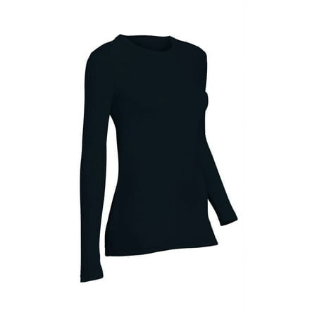 Indera Women's Pointelle Crew Top, Black, Medium