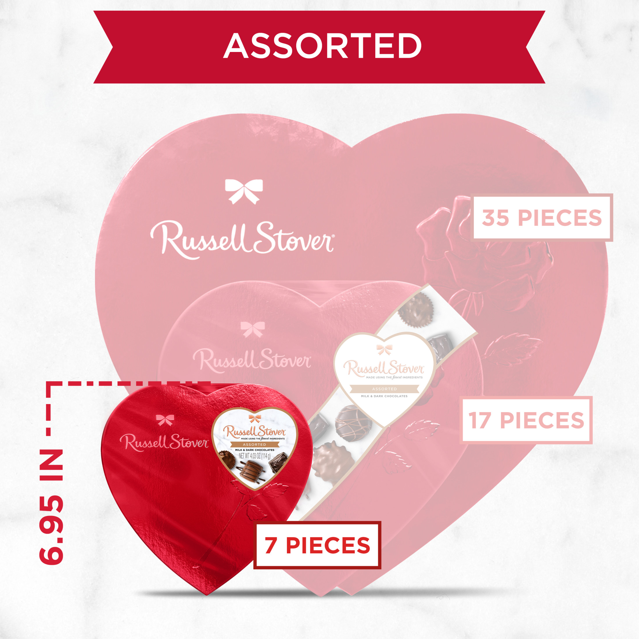 Russell Stover Valentine's Day Red Foil Heart Assorted Milk & Dark Chocolate Candy Gift Box, 4.03 oz.