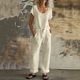 thumbnail image 2 of Miluxas Women's Summer Two Pieces Suits Set Round Neck Short Sleeve Top Wide Leg Pants Business Casual Outfits Sets Beige, 2 of 9