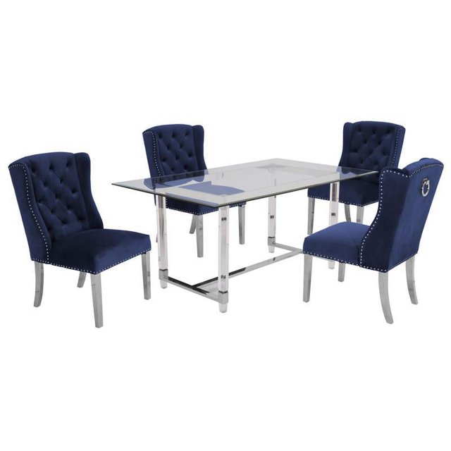5pc. 68" x 40" Glass Dinette Set with 4 Chairs and Silver Stainless Steel