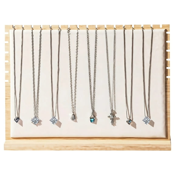 Wooden Necklace Display Stand for Selling, Chain Necklace Holder Rack with Beige Anti-Scratch Velvet Board, Jewelry Display Organizer for Countertop Showcase, Boutique, Craft Fair