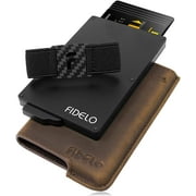 Fidelo Men's Minimalist Wallet - RFID Blocking, 6063 Aluminum, Clip Holder, Leather Case - Rustic Brown