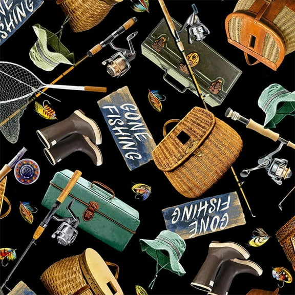Fabrics Gone Fishing Black Fishing Gear