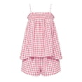 thumbnail image 3 of Women's 2-Piece Plaid Pajama Set with Smocked Cami Top and Wide Leg Shorts, Casual Summer Lounge Wear, Cute Gingham Sleepwear Outfit for Home and Vacation Relaxing, 3 of 6