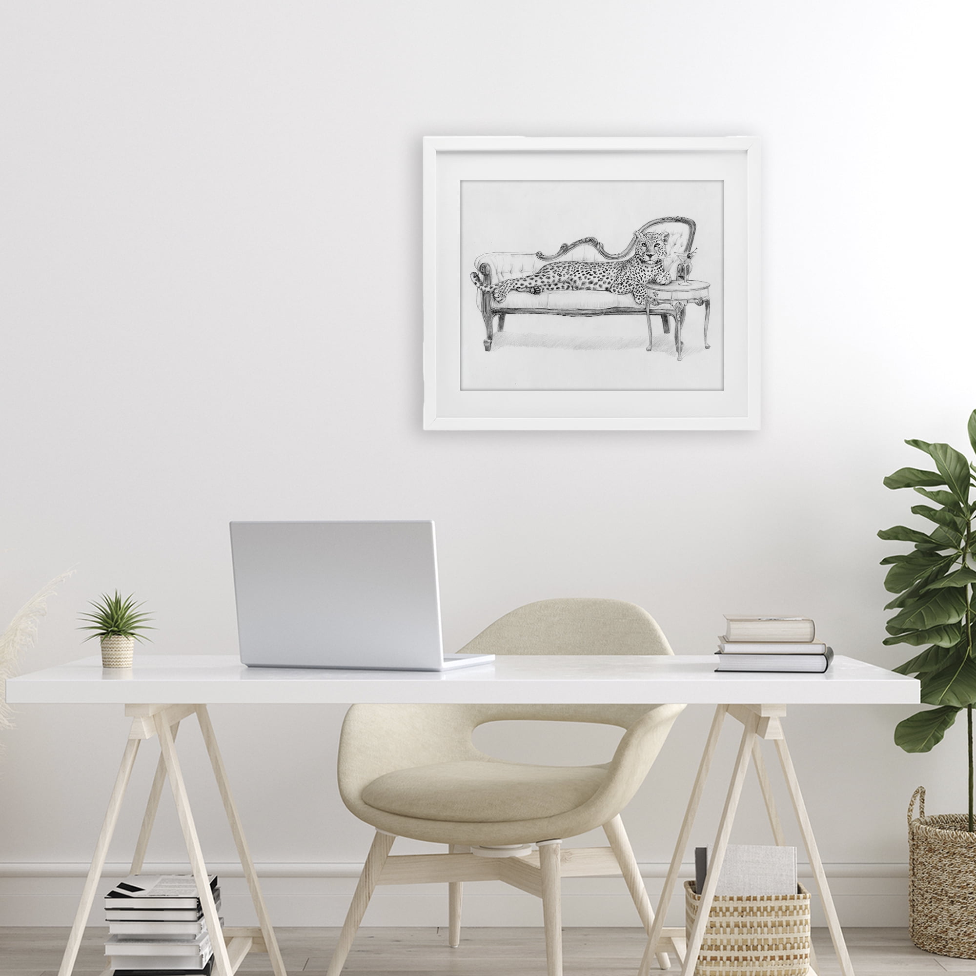 Stupell Industries Lounging Beast Cheetah White Framed Print Under Glass, design by Victoria Barnes