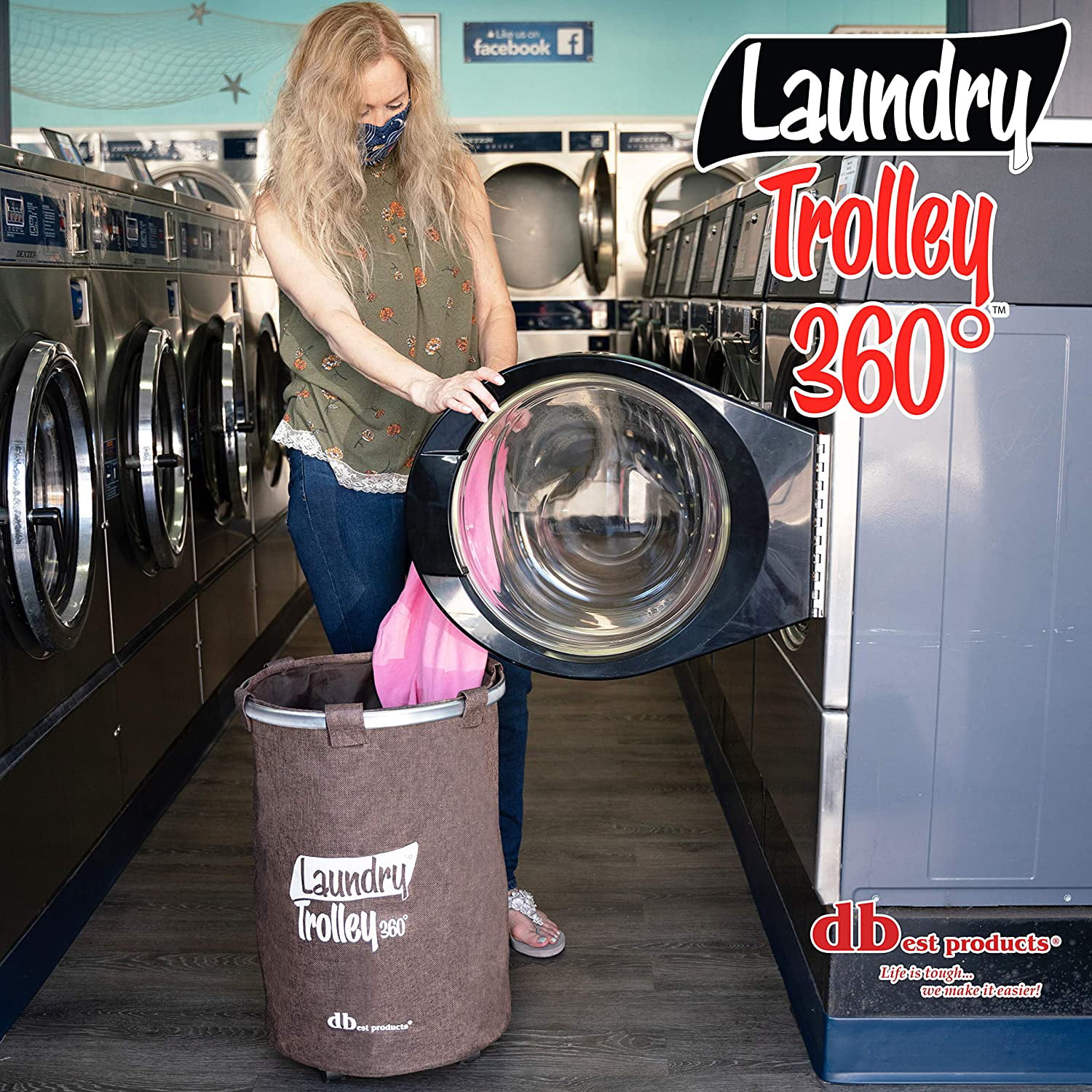 Brown dbest products 360 Swivel Clothes Hamper Laundry Organizer Trolley Dolly 