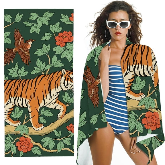 RKSupls Quick Dry Sand-Free Large Pool Beach Towel for Travel
- Black Chinoiserie Tiger Print, Ultra-Soft Microfiber for Bathroom, beach, Soft Super Absorbent- 30x60 in