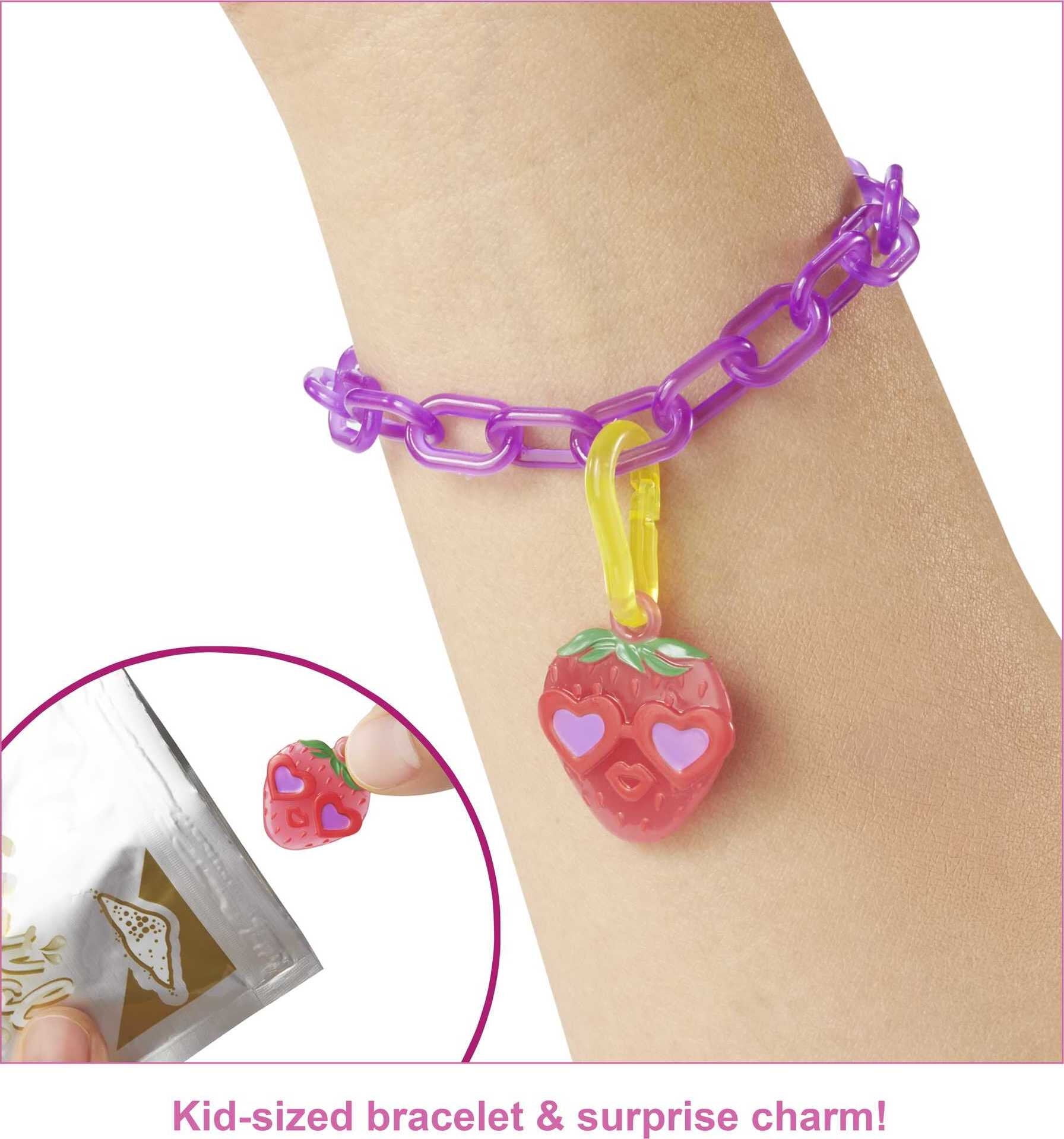 Barbie Color Reveal Foam! Doll & Pet Friend with 25 Surprises: Scented Bubbles, Outfits, Hair Extension, Kid Bracelet & Charm Hidden in Sand; Sunny Strawberry-Theme